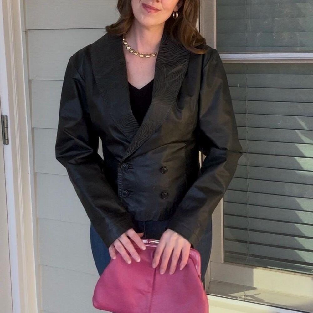 Rare Vintage 90s Avant-Garde Zebra Trim Leather Jacket - GB New York, Size Small